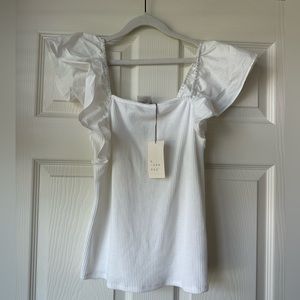 White Flutter Sleeve Top